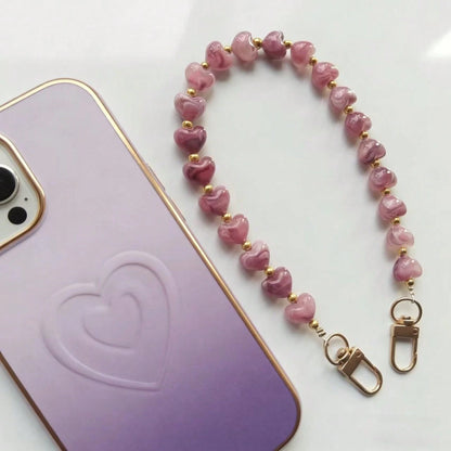 1pc Tie Dye Stone Heart Beaded Phone Lanyard, Keychain Pendant, Bag Charm