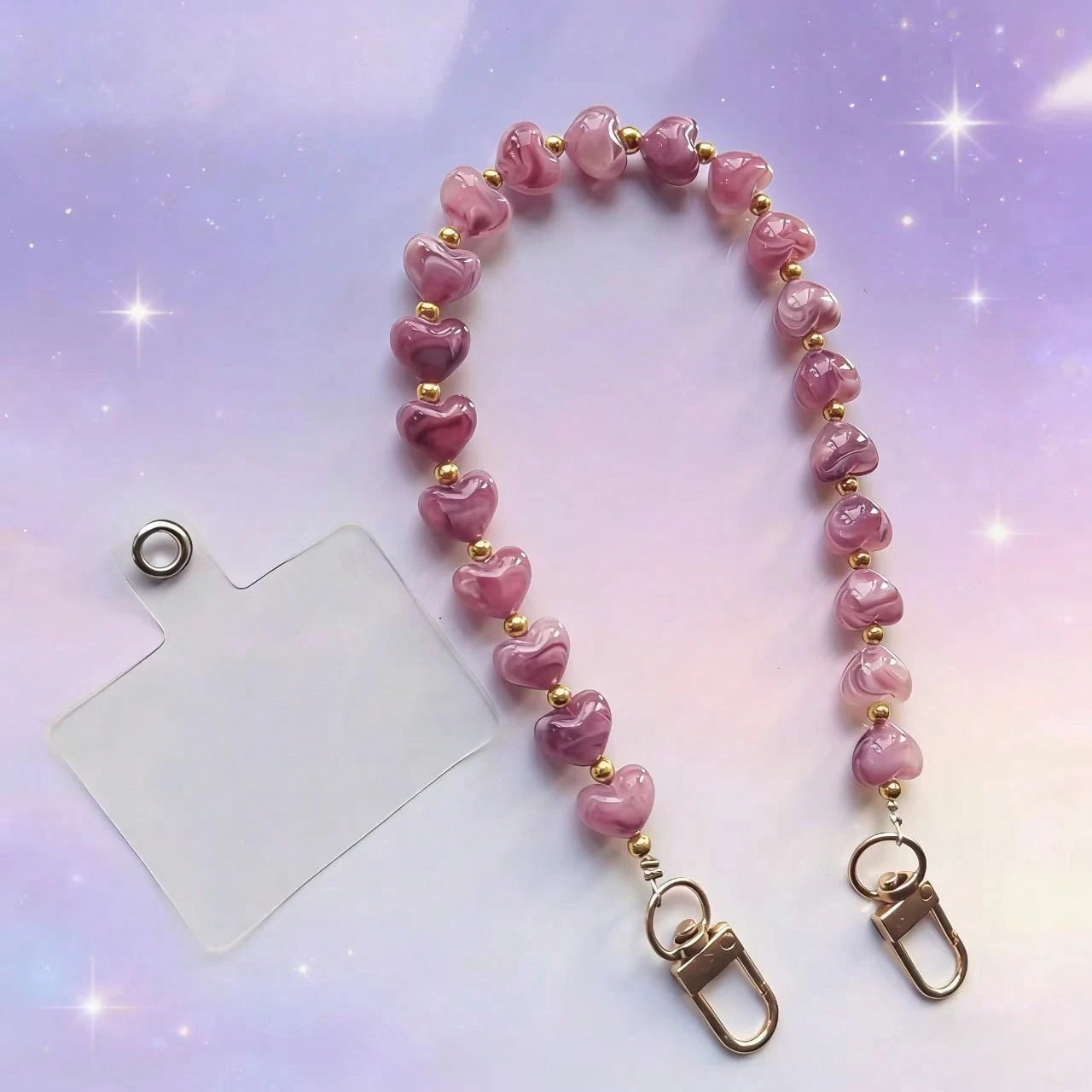 1pc Tie Dye Stone Heart Beaded Phone Lanyard, Keychain Pendant, Bag Charm