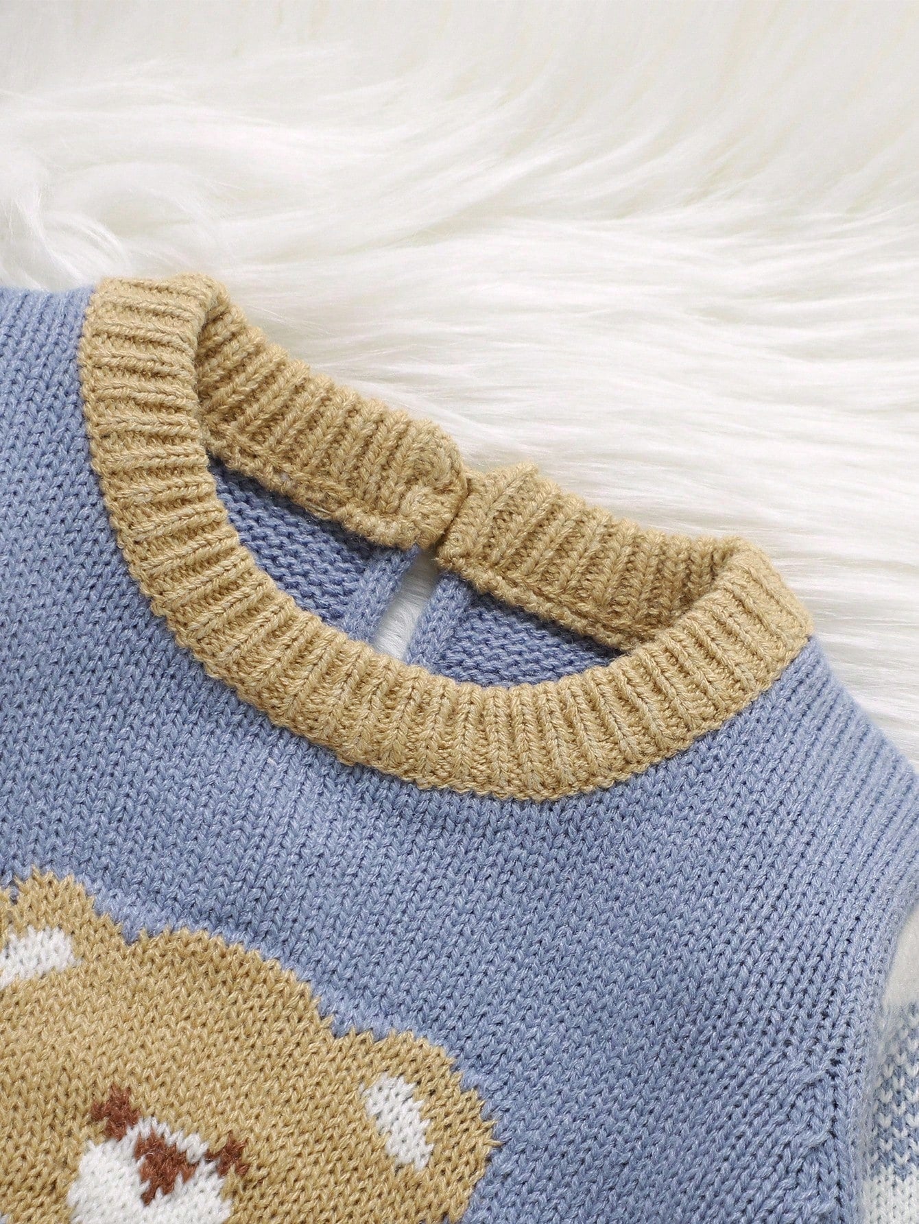 1pc Toddler Cute Grey-Blue Knitted Romper,Long Sleeve Plaid Teddy Bear Jacquard Jumpsuit,Baby Boy Autumn Clothes,Matching Family Winter Warm Outfits