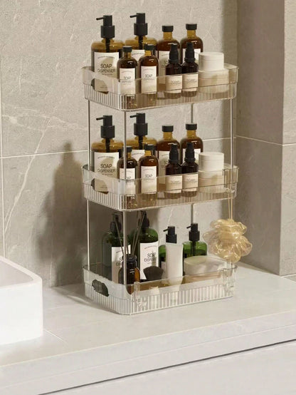 1pc Transparent Bathroom Organizer Rack Plastic Makeup Storage Shelf Skincare Cosmetics Lipstick Holder, Towel Storage Rack, Toothbrush Toothpaste Daily Necessities Storage, Multi-Scene Corner Storage
