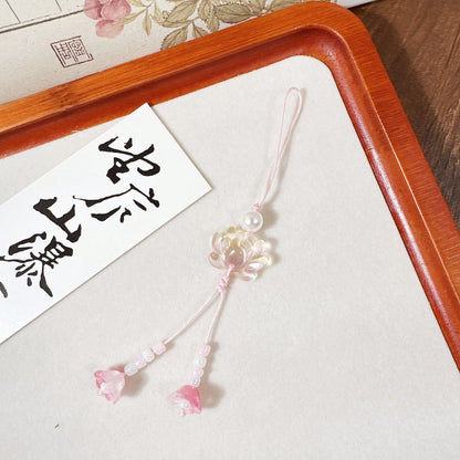 1pc Transparent Lily Of The Valley Oriental Style Beaded Phone Lanyard, Keychain, Bag Charm, Delicate Gift For Women