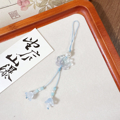 1pc Transparent Lily Of The Valley Oriental Style Beaded Phone Lanyard, Keychain, Bag Charm, Delicate Gift For Women