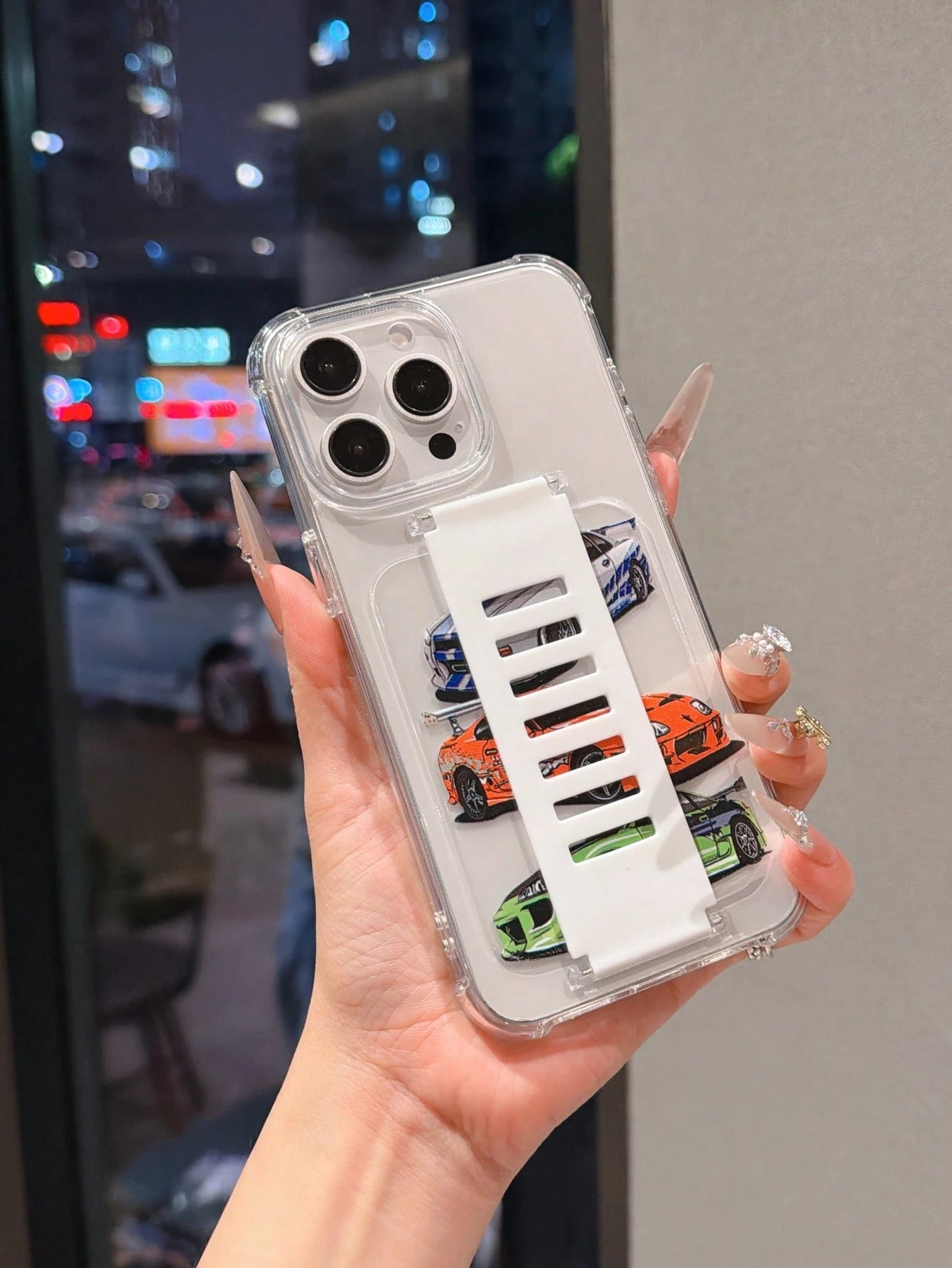 1pc Transparent Shockproof TPU Silicone Phone Case With Detachable Wrist Strap, UV Printed 3 Racing Car Pattern, Suitable For IPhone 7/8/7 Plus/8 Plus/X/XS/XR/XS Max/11/11 Pro/11 Pro Max/12/12 Pro/12