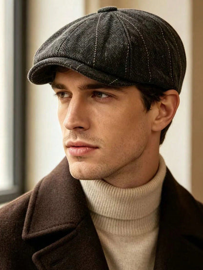 1pc Tweed Vintage Style Hat, Fashionable Autumn/Winter Accessory, Beret, Newsboy Cap, Octagonal Cap, Wool Blend Hat, Suitable For Daily Wear, Holiday Events, Vintage Style Looks