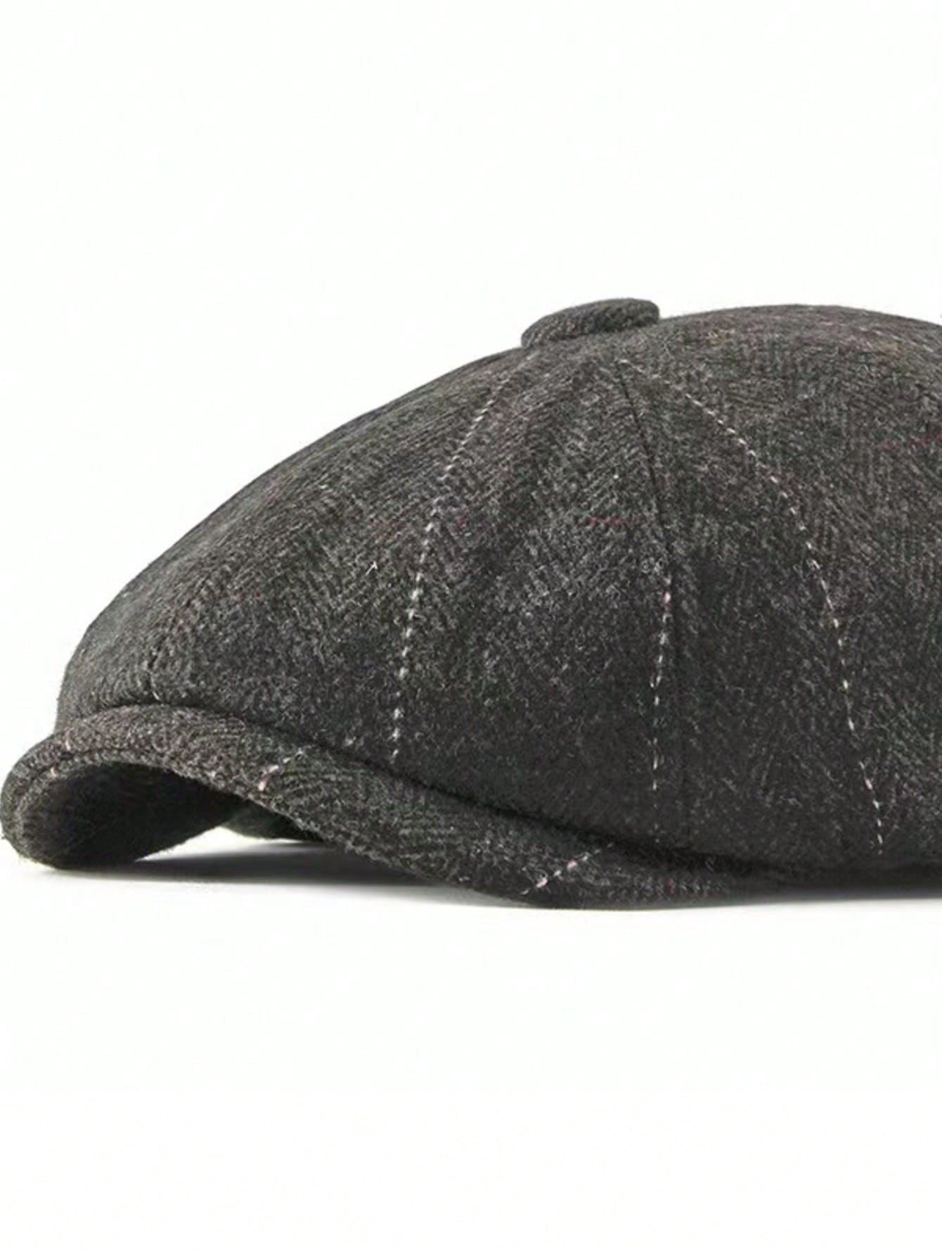1pc Tweed Vintage Style Hat, Fashionable Autumn/Winter Accessory, Beret, Newsboy Cap, Octagonal Cap, Wool Blend Hat, Suitable For Daily Wear, Holiday Events, Vintage Style Looks