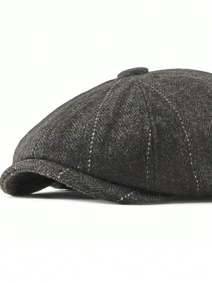 1pc Tweed Vintage Style Hat, Fashionable Autumn/Winter Accessory, Beret, Newsboy Cap, Octagonal Cap, Wool Blend Hat, Suitable For Daily Wear, Holiday Events, Vintage Style Looks