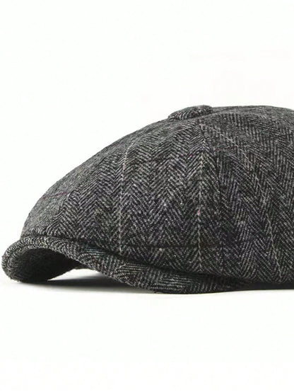 1pc Tweed Vintage Style Hat, Fashionable Autumn/Winter Accessory, Beret, Newsboy Cap, Octagonal Cap, Wool Blend Hat, Suitable For Daily Wear, Holiday Events, Vintage Style Looks