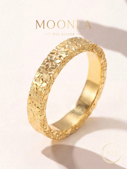 1pc Unique Hammered Crushed Ice Ring 925 Sterling Silver For Women, Premium Jewelry Gift For Daily Commute & Party Occasions