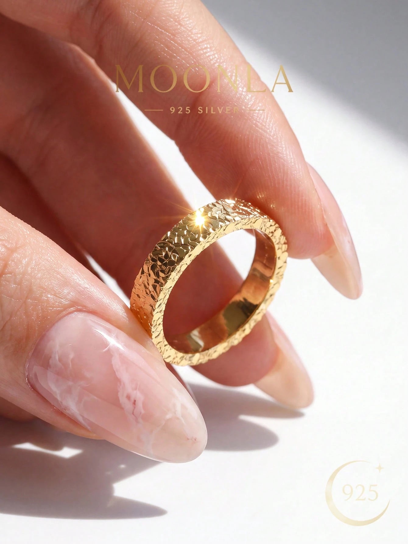 1pc Unique Hammered Crushed Ice Ring 925 Sterling Silver For Women, Premium Jewelry Gift For Daily Commute & Party Occasions