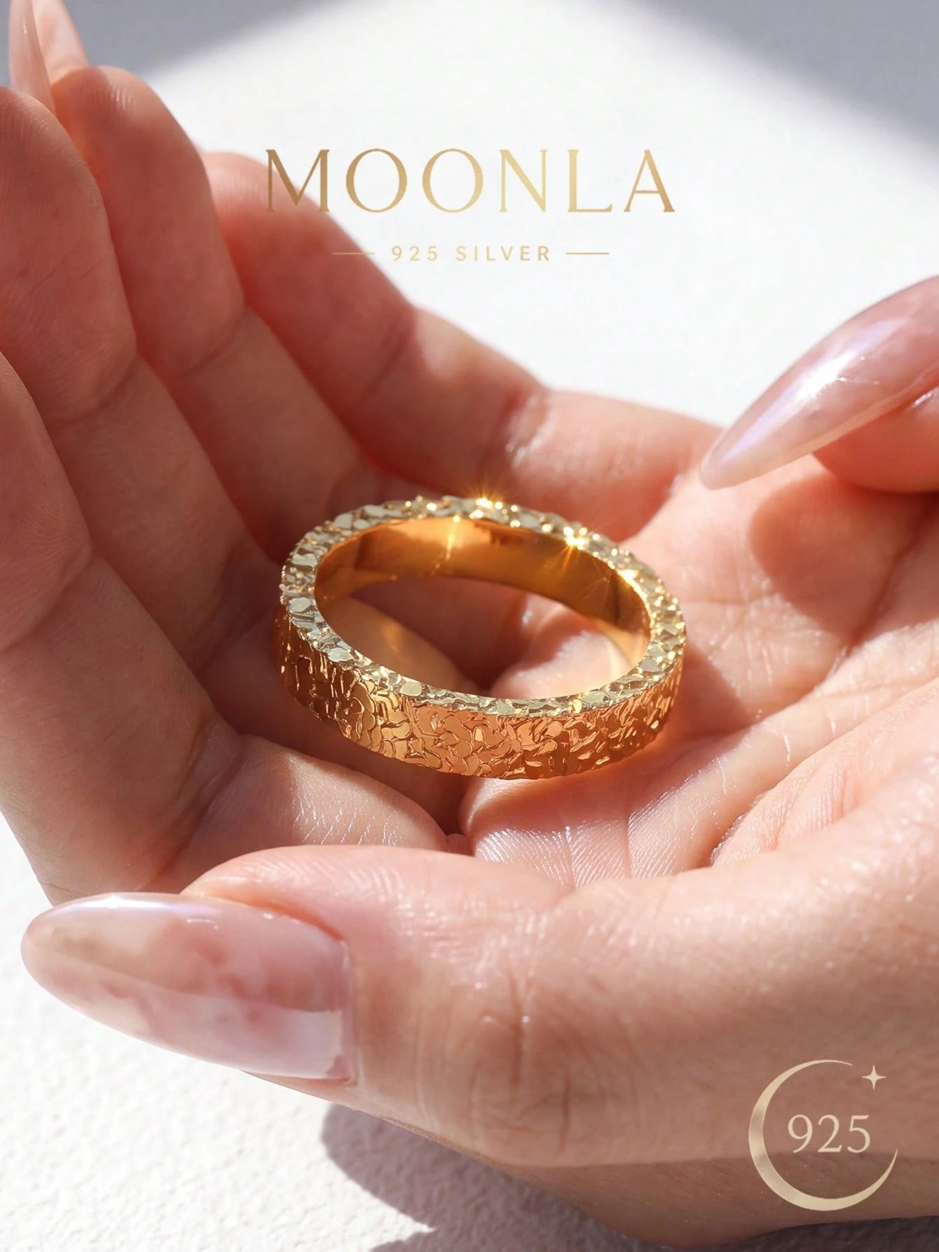 1pc Unique Hammered Crushed Ice Ring 925 Sterling Silver For Women, Premium Jewelry Gift For Daily Commute & Party Occasions