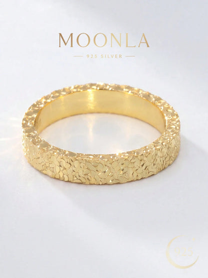 1pc Unique Hammered Crushed Ice Ring 925 Sterling Silver For Women, Premium Jewelry Gift For Daily Commute & Party Occasions