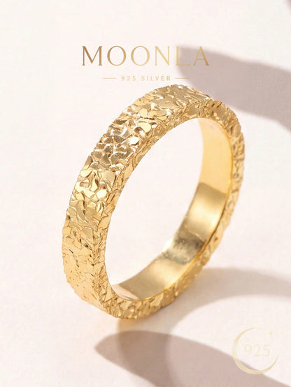 1pc Unique Hammered Crushed Ice Ring 925 Sterling Silver For Women, Premium Jewelry Gift For Daily Commute & Party Occasions