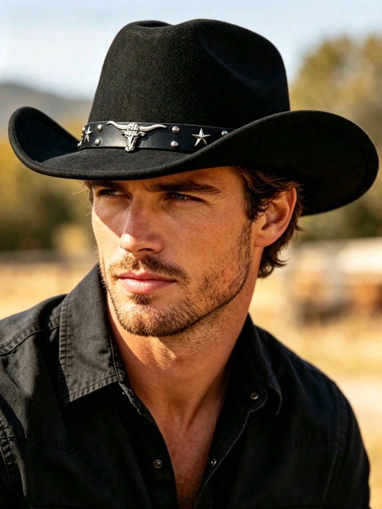 1pc Unisex Bull Head Decor Felt Hat, Casual Cowboy Hat, Elegant Design, Suitable For Travel, Party, Western Cowboy Theme Gathering And Daily Wear