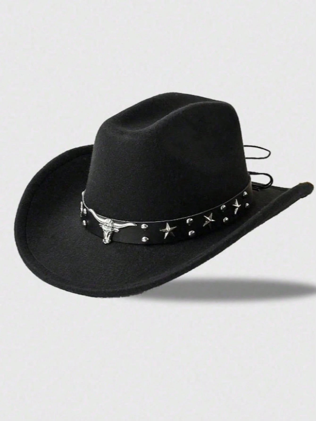1pc Unisex Bull Head Decor Felt Hat, Casual Cowboy Hat, Elegant Design, Suitable For Travel, Party, Western Cowboy Theme Gathering And Daily Wear