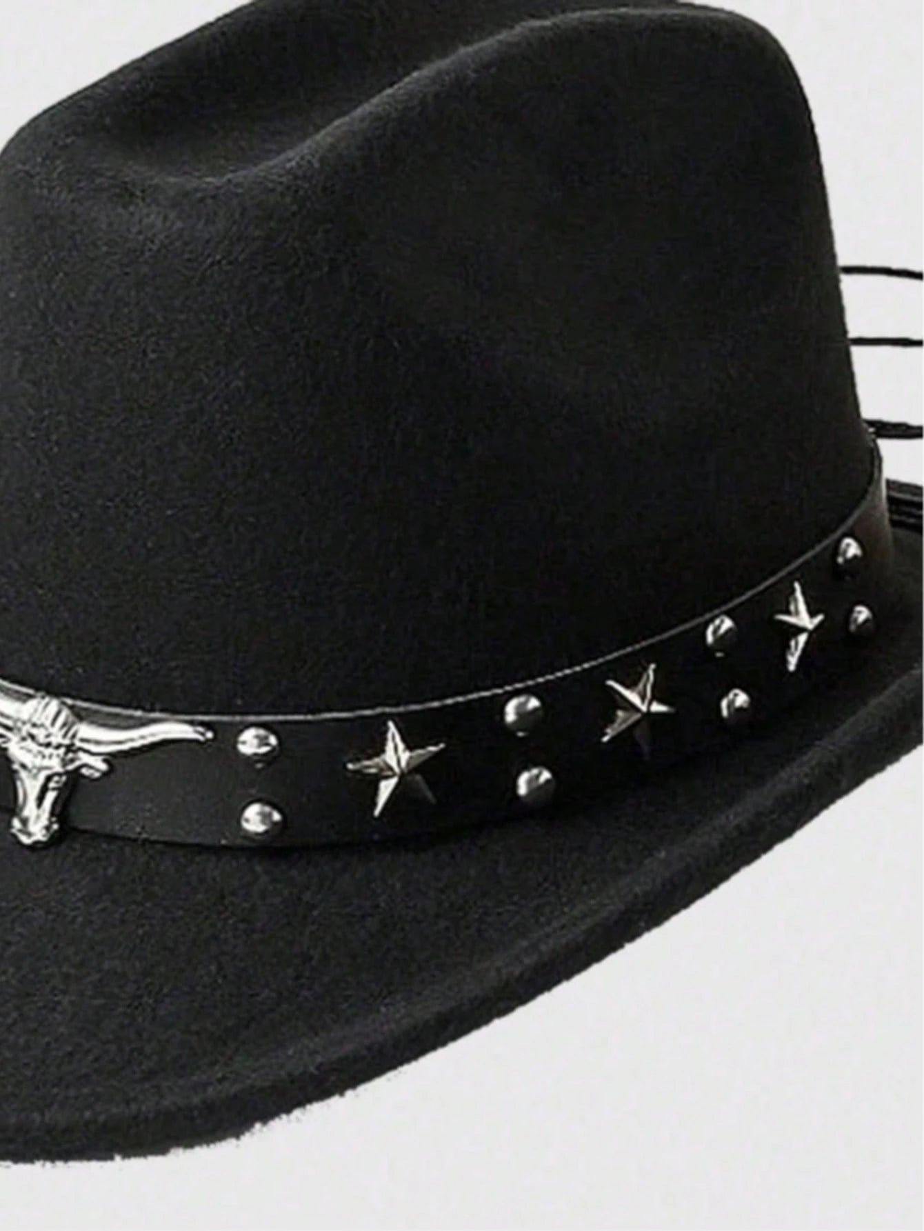 1pc Unisex Bull Head Decor Felt Hat, Casual Cowboy Hat, Elegant Design, Suitable For Travel, Party, Western Cowboy Theme Gathering And Daily Wear