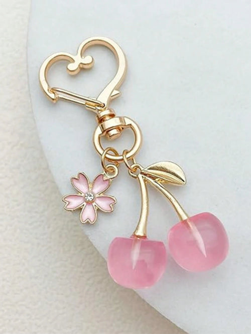 1pc Unisex New Shiny Faux Cherry Keychain Fashionable Delicate 3D Cherry Blossom Decor Bag Charm Jewellery Shine Party Car Accessories For Woman Gifts For Women