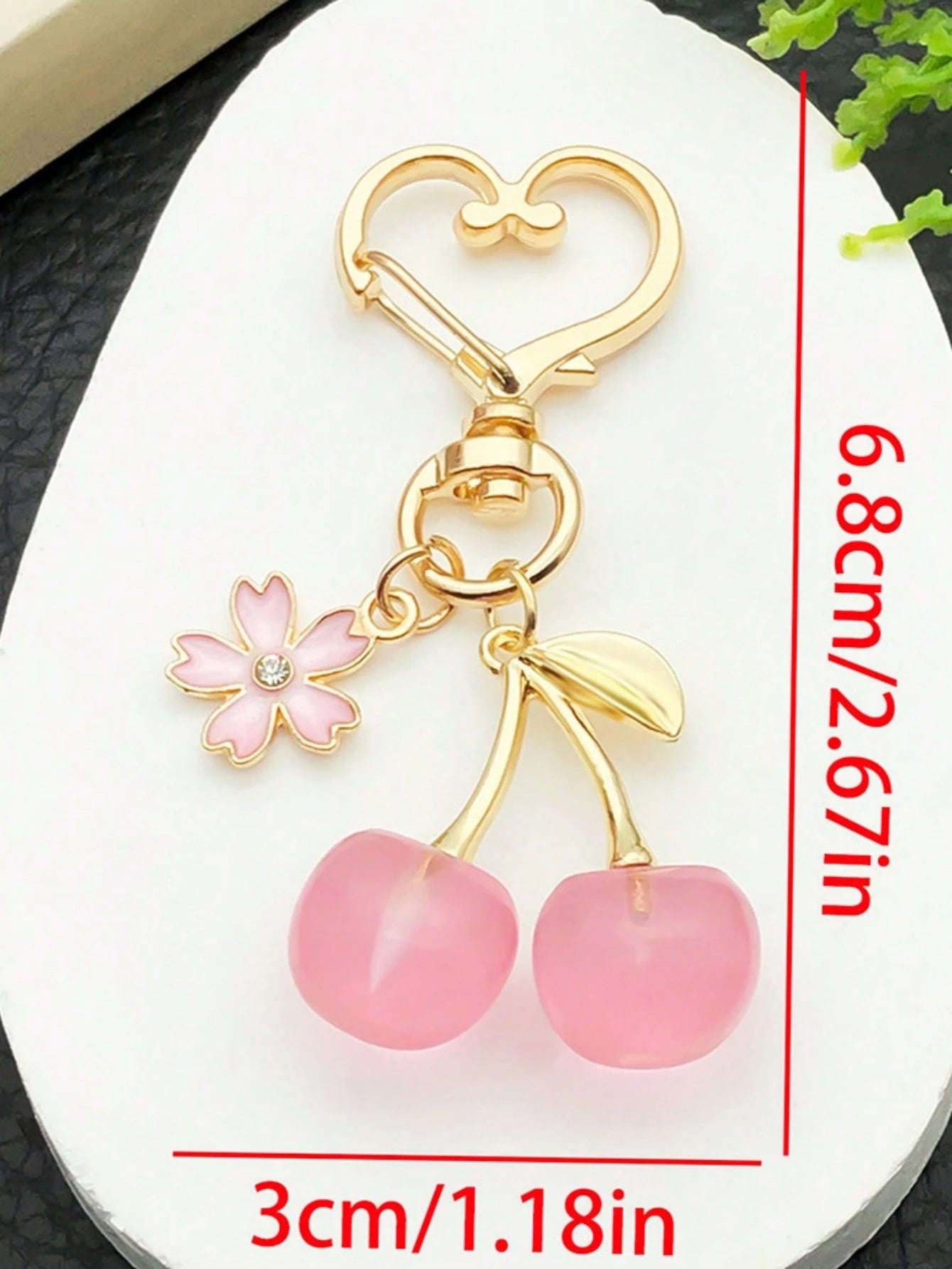 1pc Unisex New Shiny Faux Cherry Keychain Fashionable Delicate 3D Cherry Blossom Decor Bag Charm Jewellery Shine Party Car Accessories For Woman Gifts For Women
