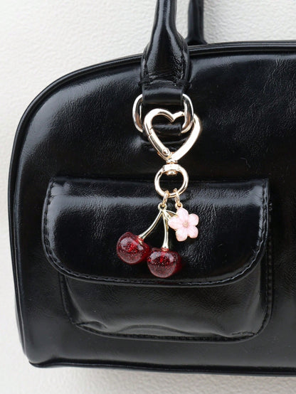1pc Unisex New Shiny Faux Cherry Keychain Fashionable Delicate 3D Cherry Blossom Decor Bag Charm Jewellery Shine Party Car Accessories For Woman Gifts For Women