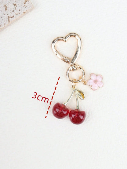 1pc Unisex New Shiny Faux Cherry Keychain Fashionable Delicate 3D Cherry Blossom Decor Bag Charm Jewellery Shine Party Car Accessories For Woman Gifts For Women