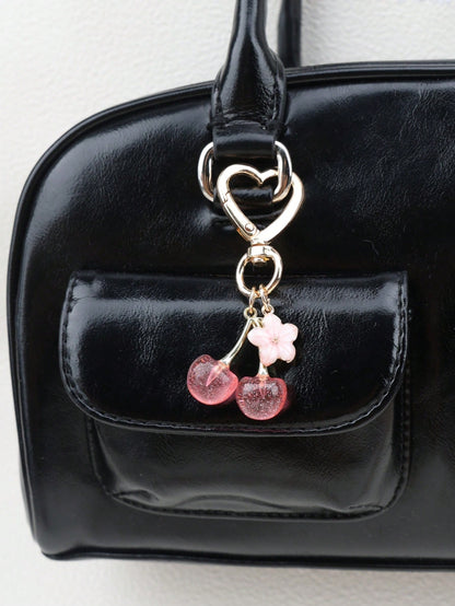 1pc Unisex New Shiny Faux Cherry Keychain Fashionable Delicate 3D Cherry Blossom Decor Bag Charm Jewellery Shine Party Car Accessories For Woman Gifts For Women