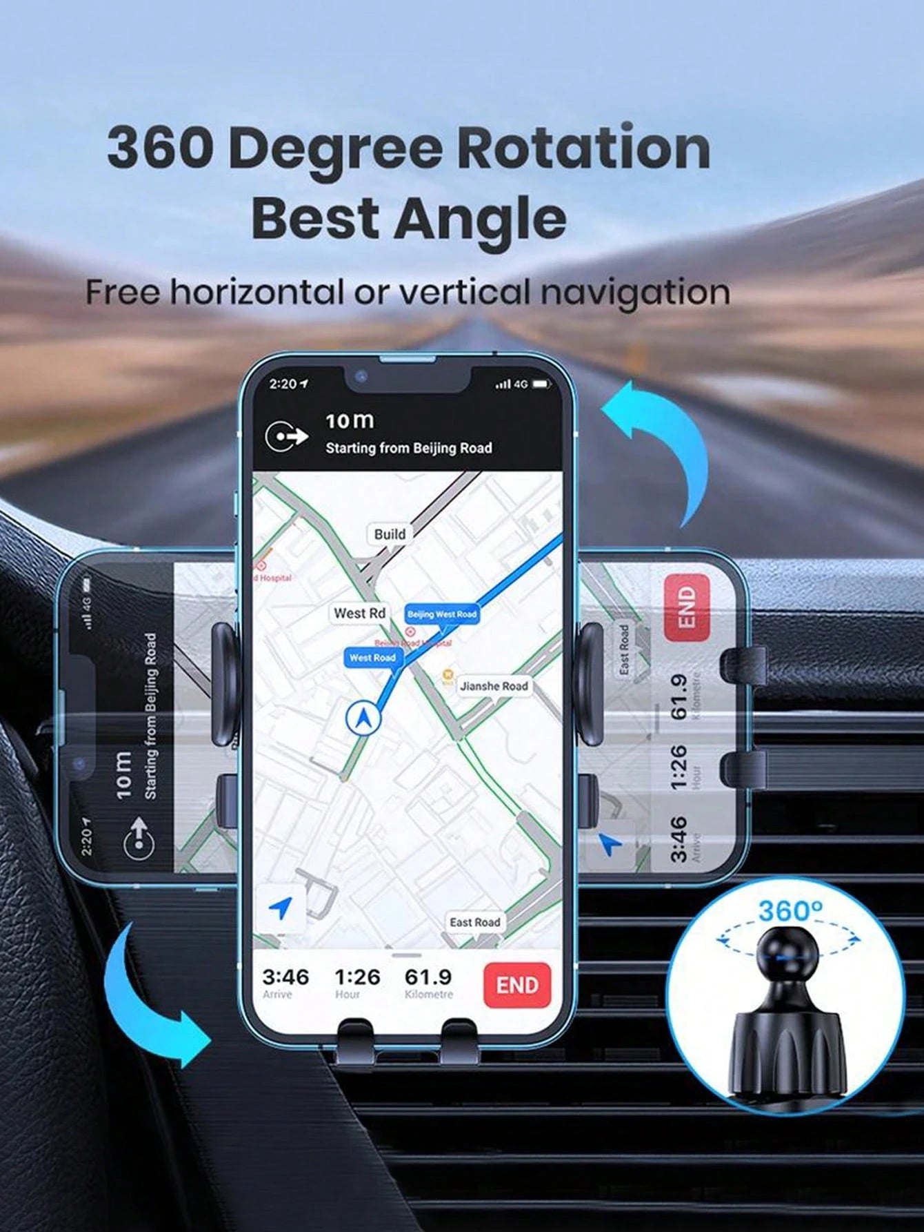 1pc Universal Black ABS Multifunctional Car Phone Holder, Air Vent Mount, Navigation