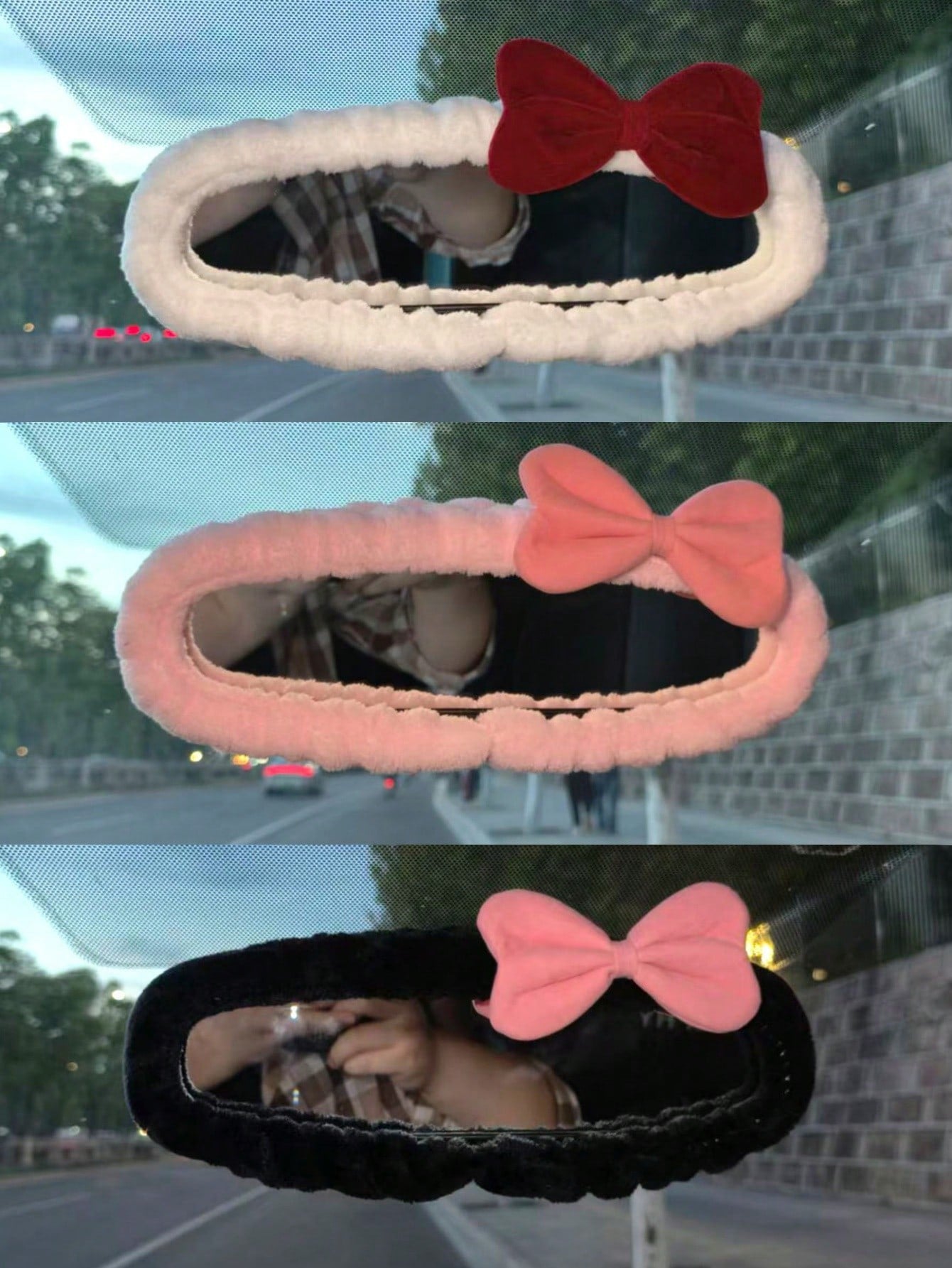 1pc Universal Plush Rearview Mirror Cover, Bow Plush Rearview Mirror Cover, Car Accessories, Car Decoration, Decorative Car, Gift, Protective Rearview Mirror Decorative Cover, Pink Car Rearview Mirror