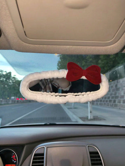 1pc Universal Plush Rearview Mirror Cover, Bow Plush Rearview Mirror Cover, Car Accessories, Car Decoration, Decorative Car, Gift, Protective Rearview Mirror Decorative Cover, Pink Car Rearview Mirror