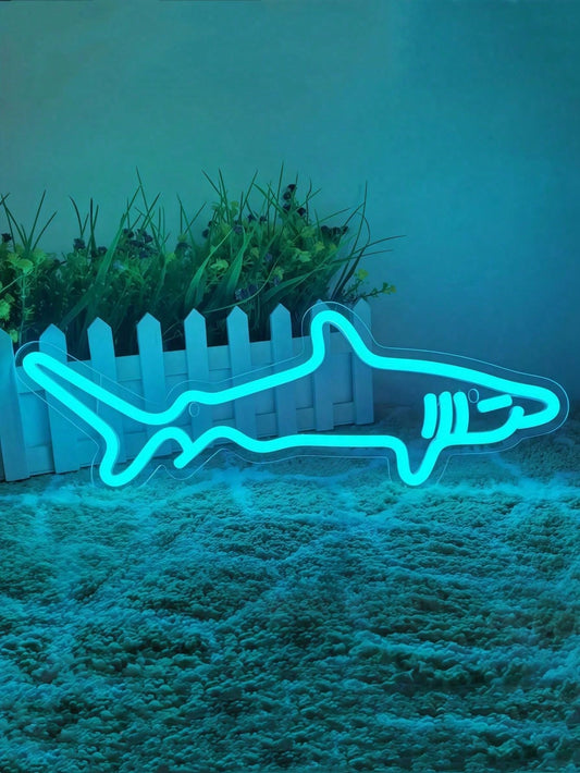 1pc Vibrant Blue Shark LED Neon Sign- USB Powered, Blue Shark LED Neon Light, Multicolor Acrylic Wall Decor, Unique Room Decor/Modern Wall Art/Aquarium/Zoo/Bar/Club/Pub/Party Captivating Wall Decorat