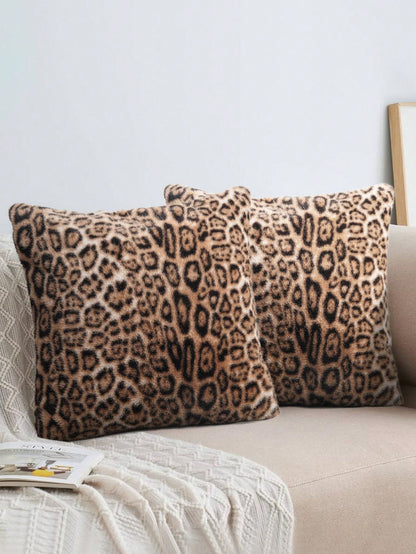1pc Vintage Leopard Print Plush Pillow Cover, Suitable For Bedroom, Living Room, Sofa, Holiday Decor (Pillow Insert Not Included)