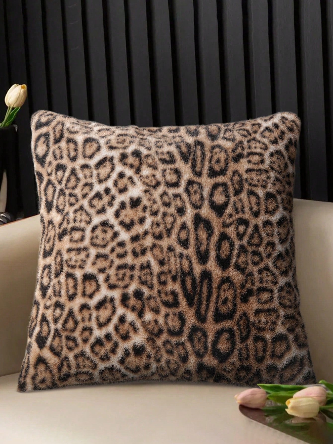 1pc Vintage Leopard Print Plush Pillow Cover, Suitable For Bedroom, Living Room, Sofa, Holiday Decor (Pillow Insert Not Included)