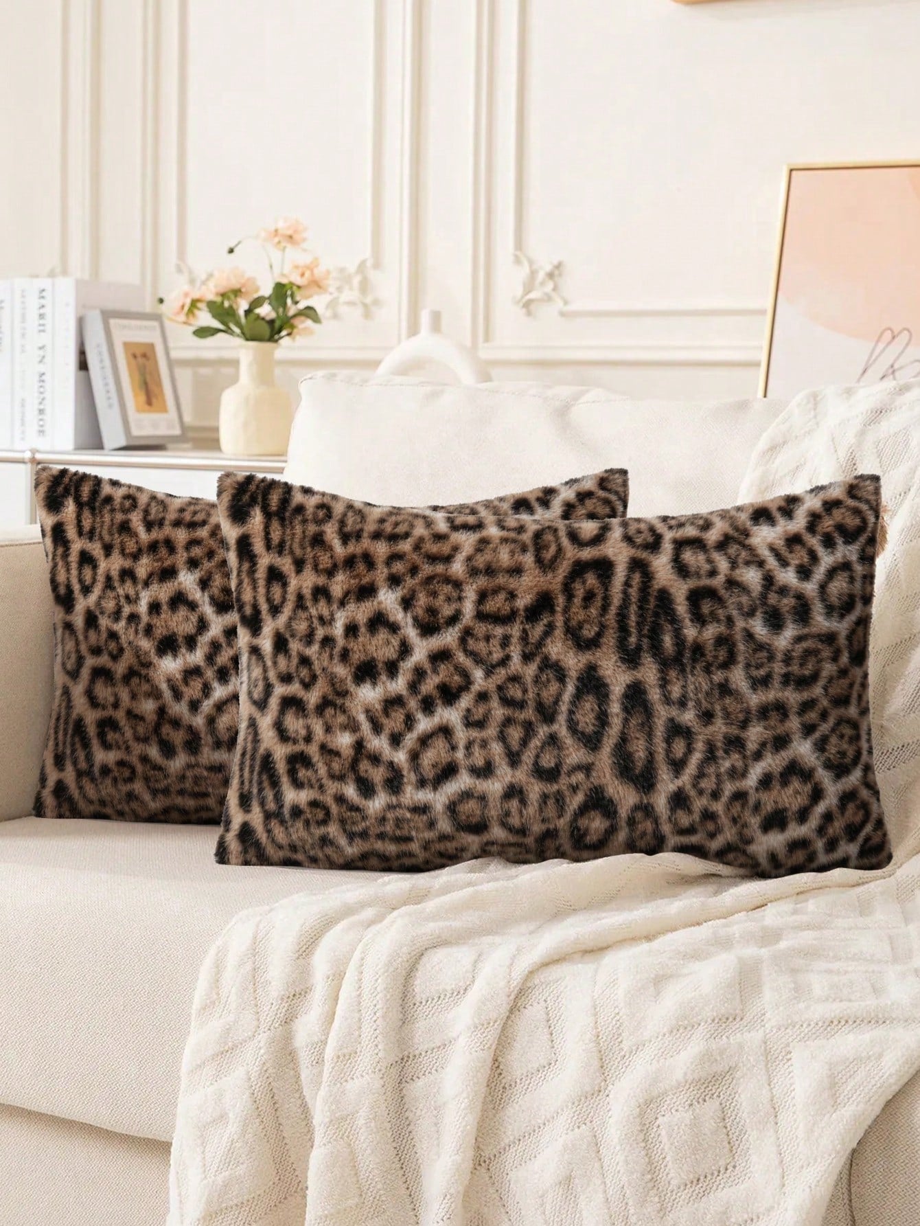 1pc Vintage Leopard Print Plush Pillow Cover, Suitable For Bedroom, Living Room, Sofa, Holiday Decor (Pillow Insert Not Included)