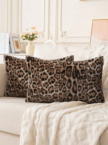 1pc Vintage Leopard Print Plush Pillow Cover, Suitable For Bedroom, Living Room, Sofa, Holiday Decor (Pillow Insert Not Included)