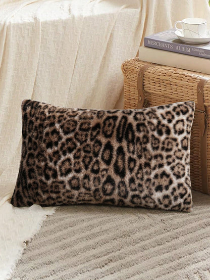 1pc Vintage Leopard Print Plush Pillow Cover, Suitable For Bedroom, Living Room, Sofa, Holiday Decor (Pillow Insert Not Included)