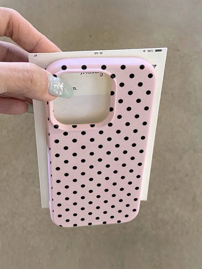 1pc White Polka Dot Pattern, Large Hole Leather Pink Shockproof Phone Case, TPU Material, Can Be Given As A Holiday Gift, Compatible With Apple XS/XS Max/XR/11/12/13/14/15/16 Pro/Pro Max/14/15/16 Plus