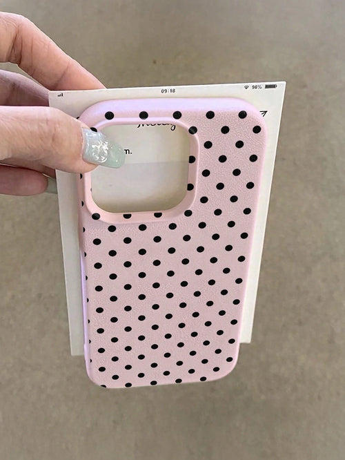 1pc White Polka Dot Pattern, Large Hole Leather Pink Shockproof Phone Case, TPU Material, Can Be Given As A Holiday Gift, Compatible With Apple XS/XS Max/XR/11/12/13/14/15/16 Pro/Pro Max/14/15/16 Plus