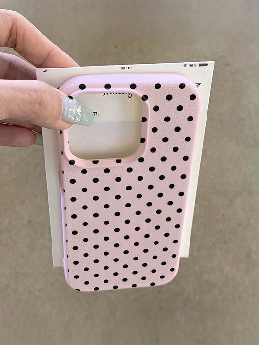 1pc White Polka Dot Pattern, Large Hole Leather Pink Shockproof Phone Case, TPU Material, Can Be Given As A Holiday Gift, Compatible With Apple XS/XS Max/XR/11/12/13/14/15/16 Pro/Pro Max/14/15/16 Plus