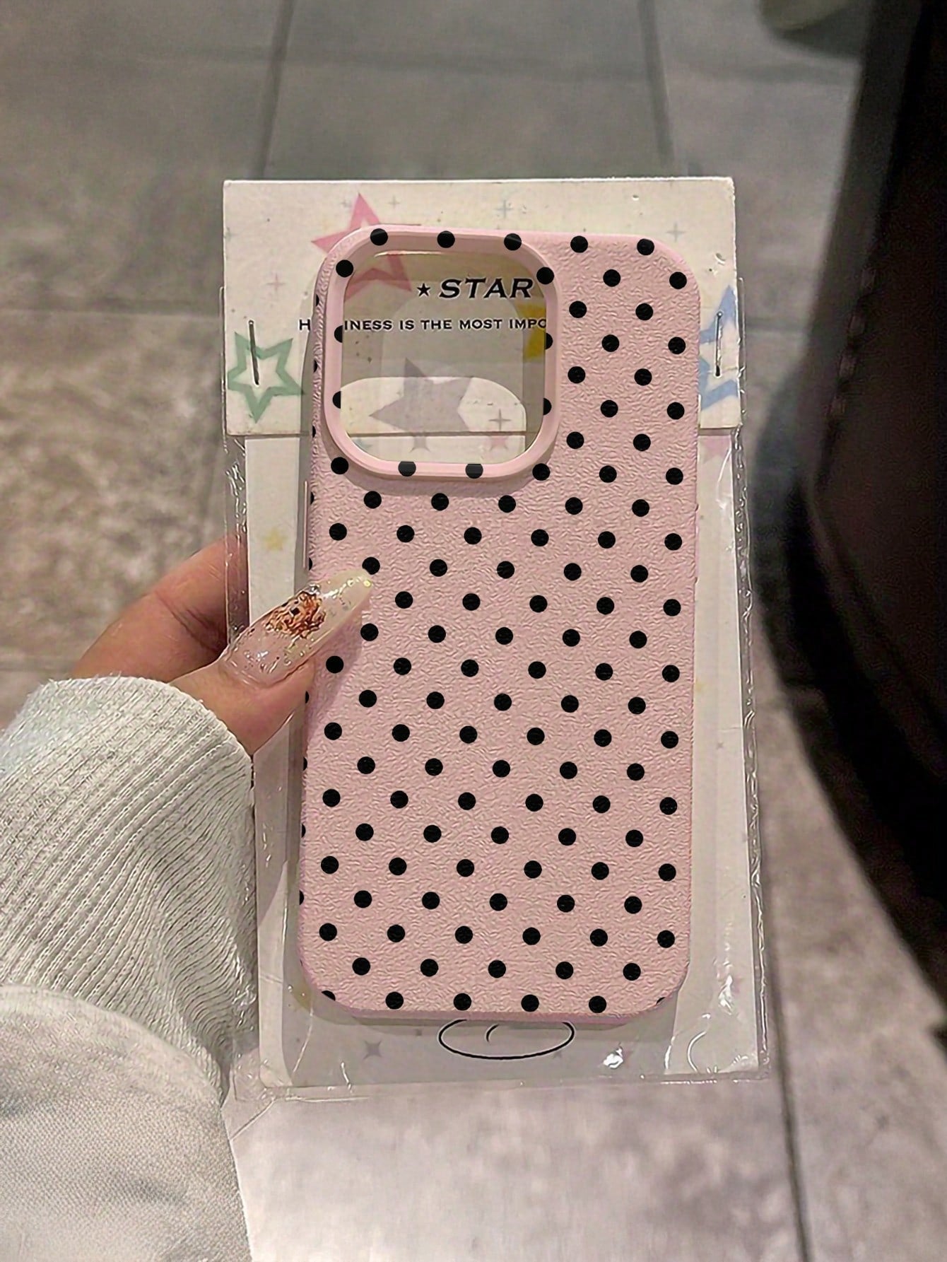 1pc White Polka Dot Pattern, Large Hole Leather Pink Shockproof Phone Case, TPU Material, Can Be Given As A Holiday Gift, Compatible With Apple XS/XS Max/XR/11/12/13/14/15/16 Pro/Pro Max/14/15/16 Plus