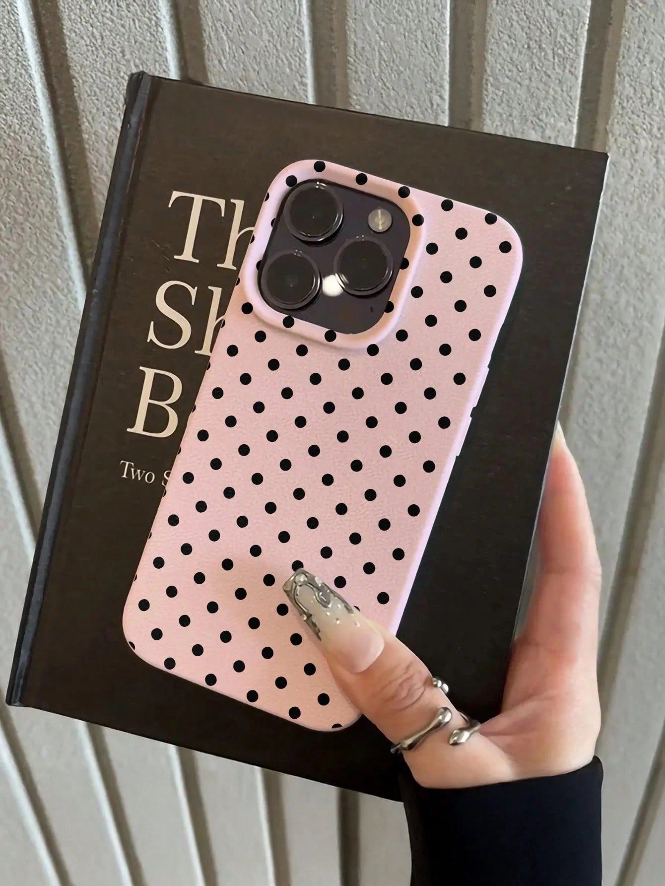 1pc White Polka Dot Pattern, Large Hole Leather Pink Shockproof Phone Case, TPU Material, Can Be Given As A Holiday Gift, Compatible With Apple XS/XS Max/XR/11/12/13/14/15/16 Pro/Pro Max/14/15/16 Plus