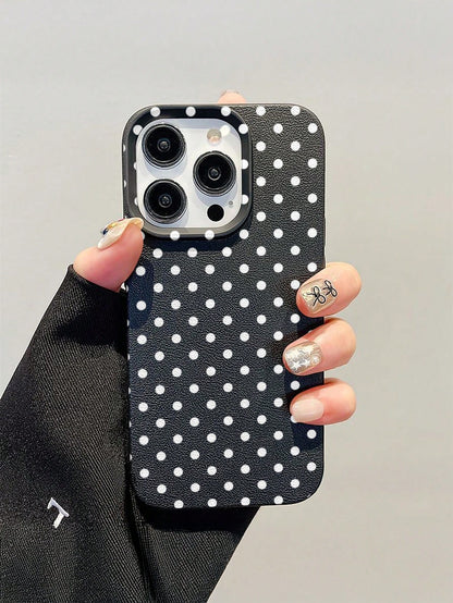 1pc White Polka Dot Pattern, Large Hole Leather Pink Shockproof Phone Case, TPU Material, Can Be Given As A Holiday Gift, Compatible With Apple XS/XS Max/XR/11/12/13/14/15/16 Pro/Pro Max/14/15/16 Plus
