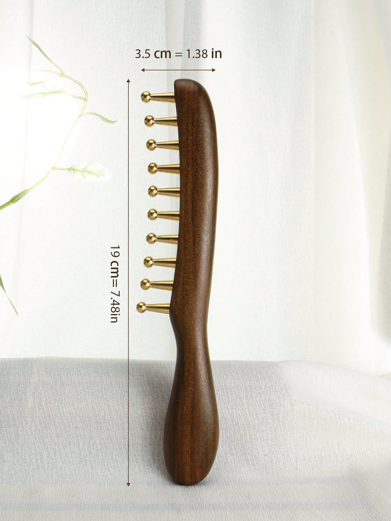 1pc Wide-Tooth Comb, Brass Material Long Handle Large Round Teeth Scalp Massage Brush, Suitable For Curly & Straight Hair Styling, Body Massage Tool