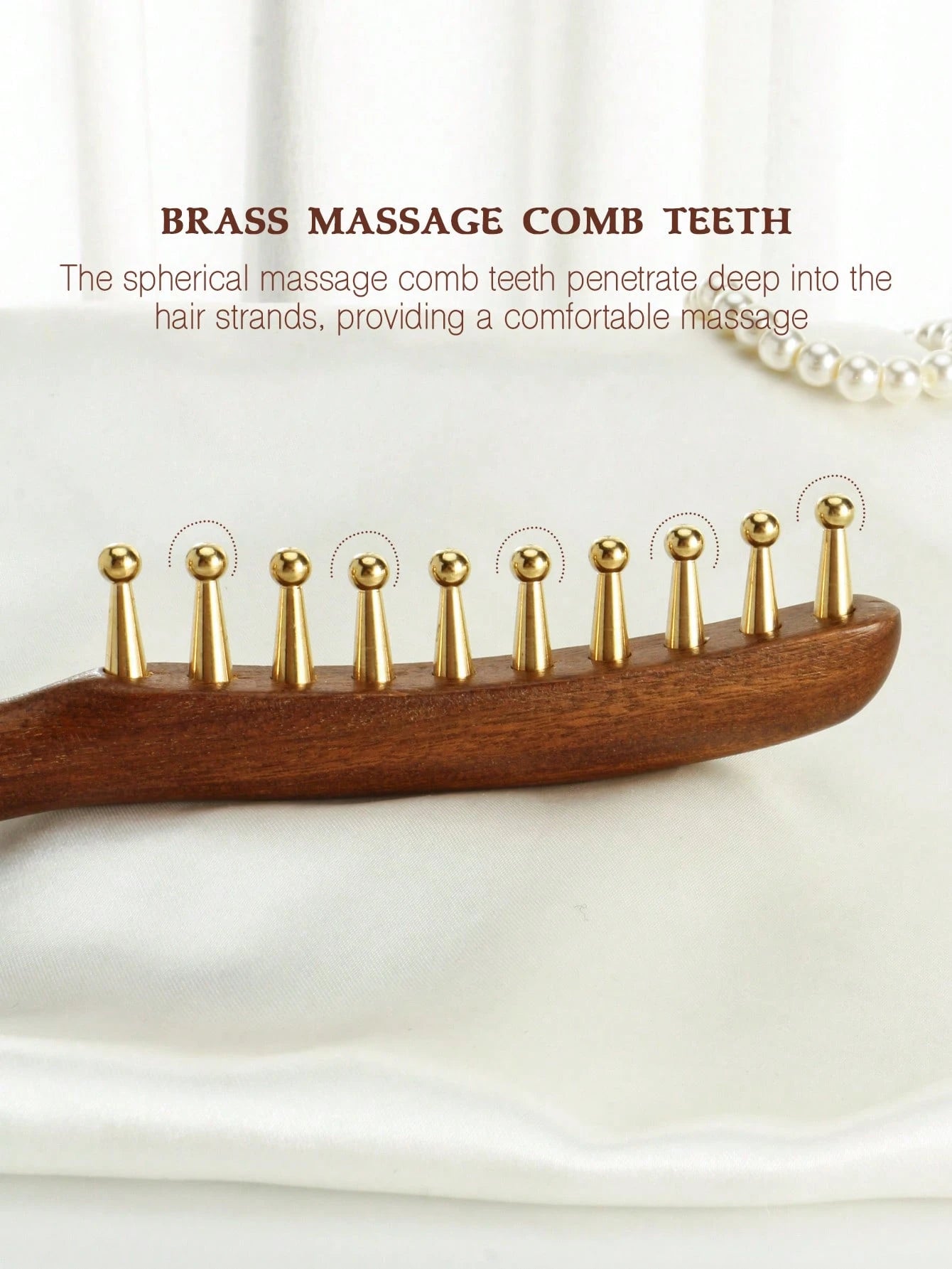 1pc Wide-Tooth Comb, Brass Material Long Handle Large Round Teeth Scalp Massage Brush, Suitable For Curly & Straight Hair Styling, Body Massage Tool