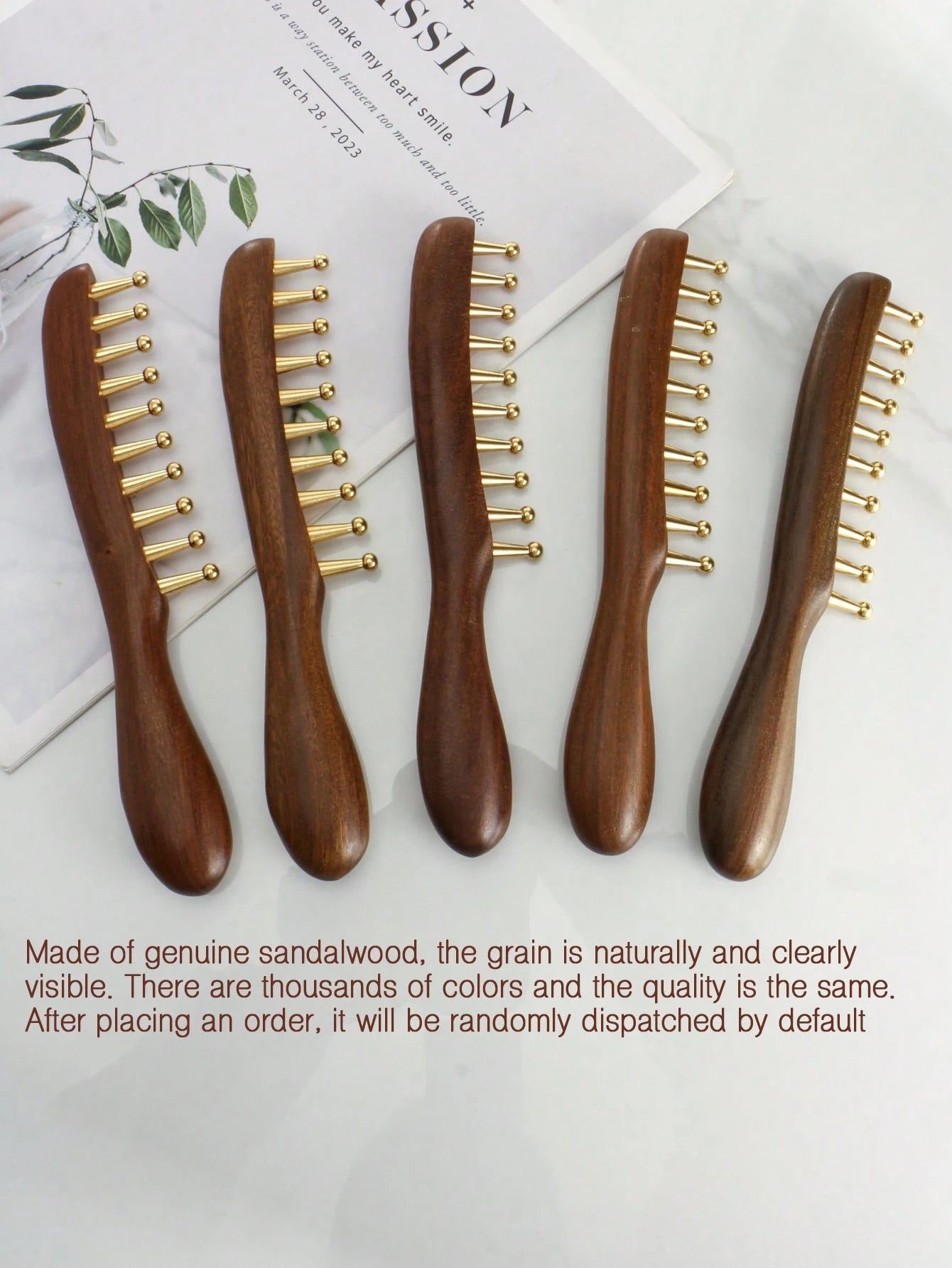 1pc Wide-Tooth Comb, Brass Material Long Handle Large Round Teeth Scalp Massage Brush, Suitable For Curly & Straight Hair Styling, Body Massage Tool