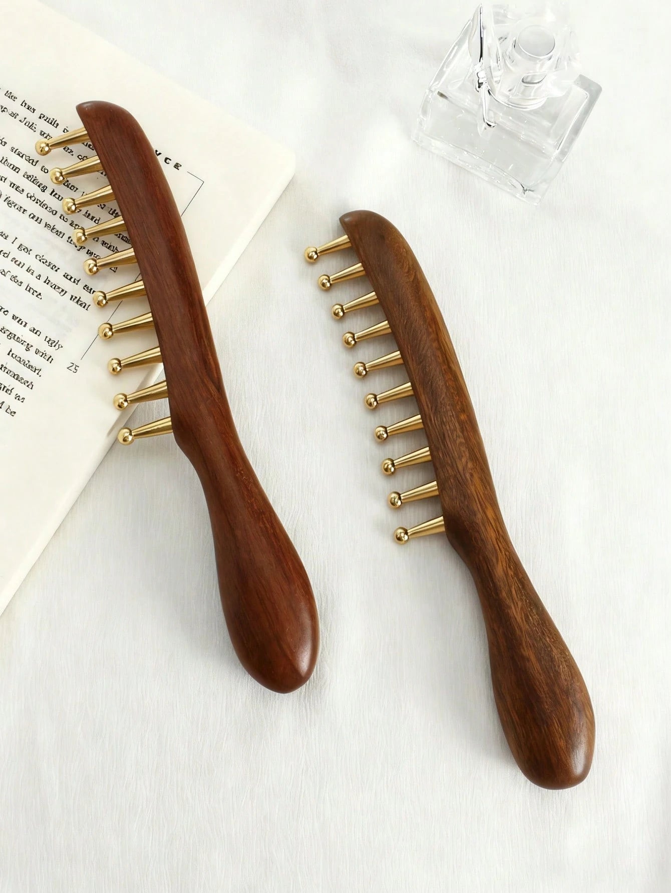 1pc Wide-Tooth Comb, Brass Material Long Handle Large Round Teeth Scalp Massage Brush, Suitable For Curly & Straight Hair Styling, Body Massage Tool