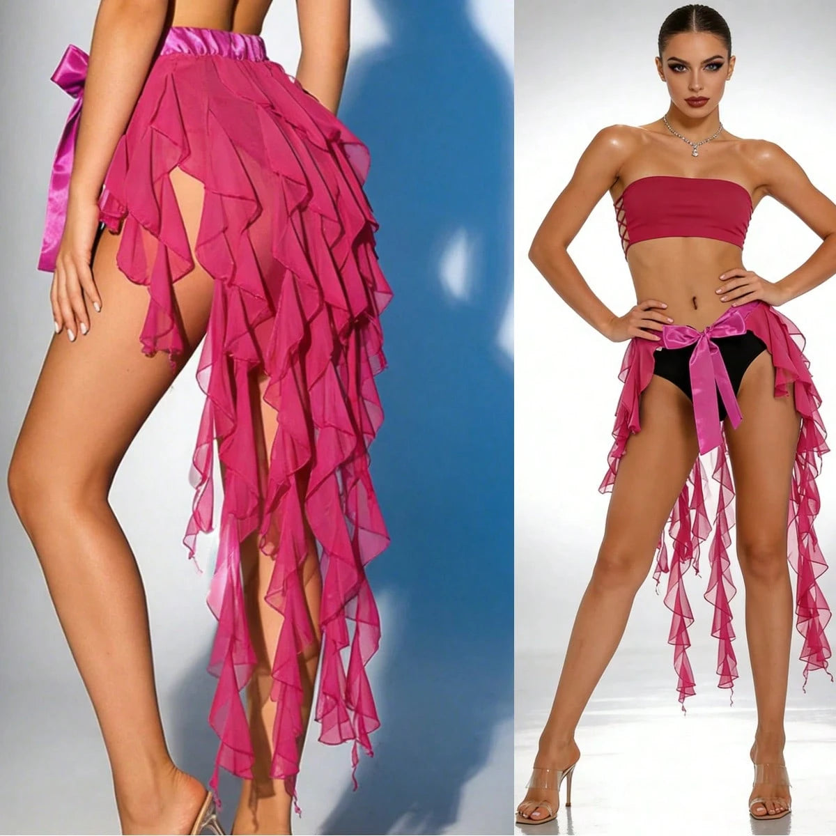 1pc Women's Belly Dance Outfit Hip Scarf Belt Skirt With Lace-Up Tassel Hem Wave Sequin Skirt Style, Dance Costume In Saree Sari Style For Rave Carnival Performance. Suitable For Festivals, Parties, N