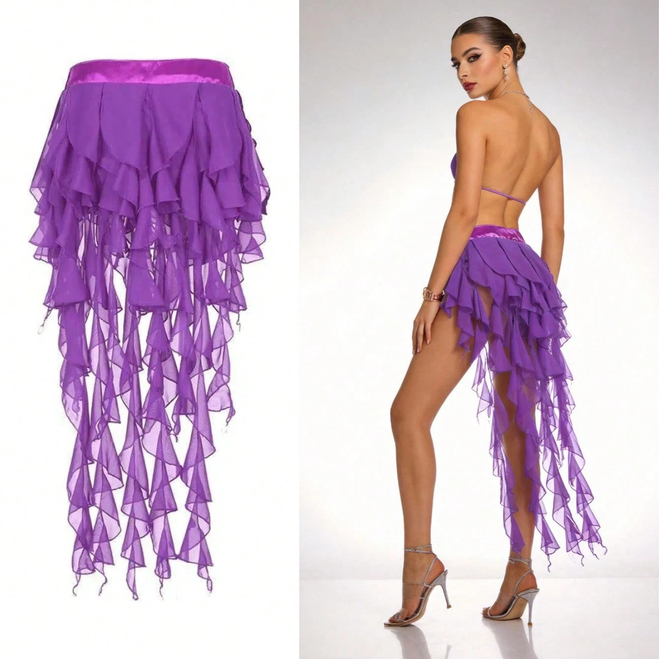 1pc Women's Belly Dance Outfit Hip Scarf Belt Skirt With Lace-Up Tassel Hem Wave Sequin Skirt Style, Dance Costume In Saree Sari Style For Rave Performance. Suitable For Festivals, Parties, Nightlife