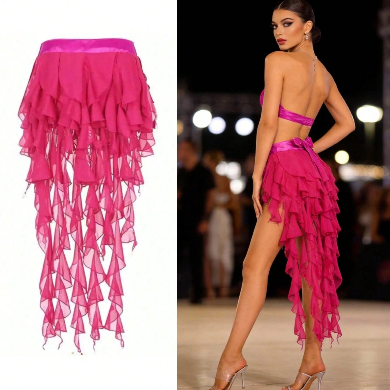 1pc Women's Belly Dance Outfit Hip Scarf Belt Skirt With Lace-Up Tassel Hem Wave Sequin Skirt Style, Dance Costume In Saree Sari Style For Rave Performance. Suitable For Festivals, Parties, Nightlife