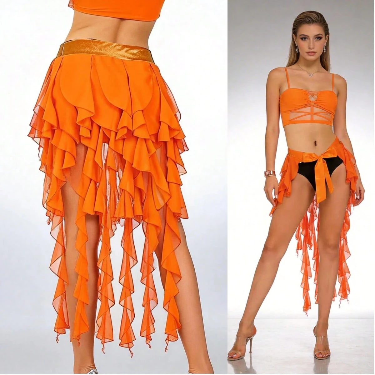 1pc Women's Belly Dance Outfit Hip Scarf Belt Skirt With Lace-Up Tassel Hem Wave Sequin Skirt Style, Dance Costume In Saree Sari Style For Rave Carnival Performance. Suitable For Festivals, Parties, N