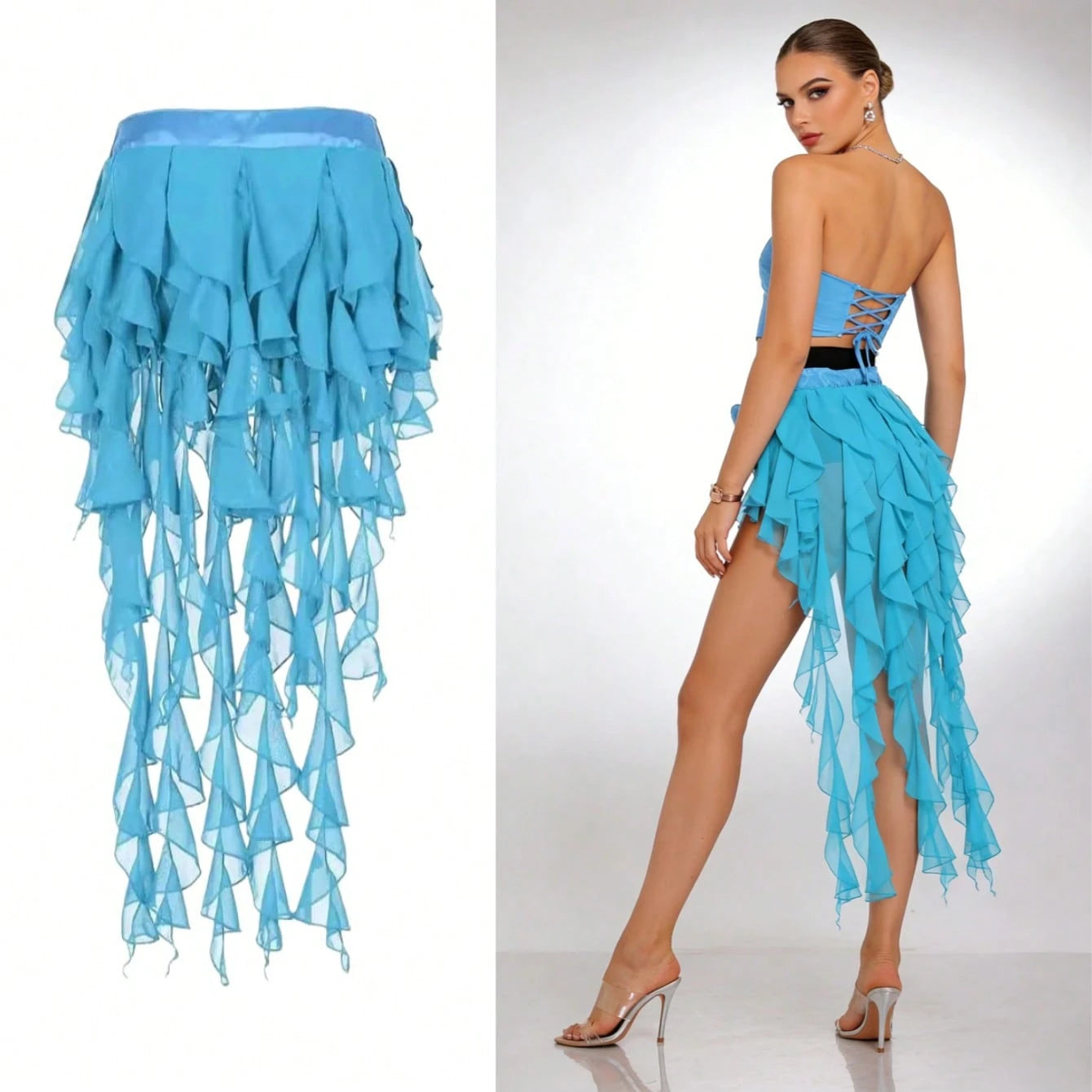 1pc Women's Belly Dance Outfit Hip Scarf Belt Skirt With Lace-Up Tassel Hem Wave Sequin Skirt Style, Dance Costume In Saree Sari Style For Rave Performance. Suitable For Festivals, Parties, Nightlife