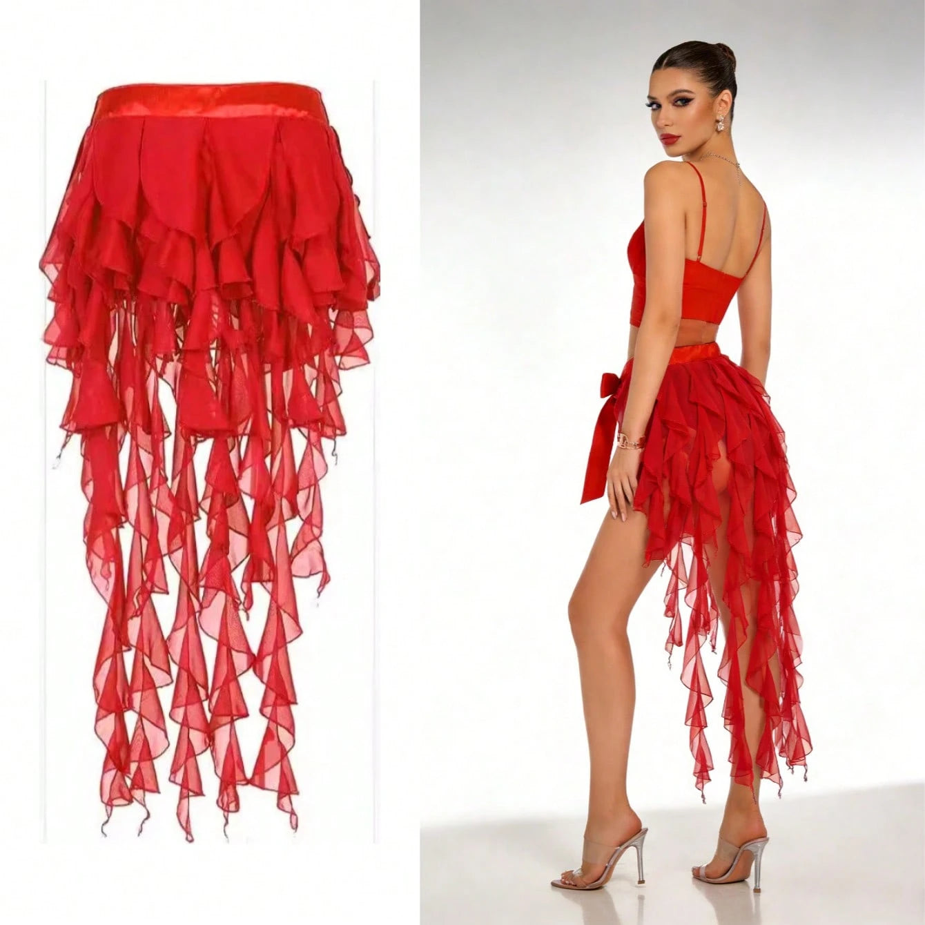 1pc Women's Belly Dance Outfit Hip Scarf Belt Skirt With Lace-Up Tassel Hem Wave Sequin Skirt Style, Dance Costume In Saree Sari Style For Rave Performance. Suitable For Festivals, Parties, Nightlife