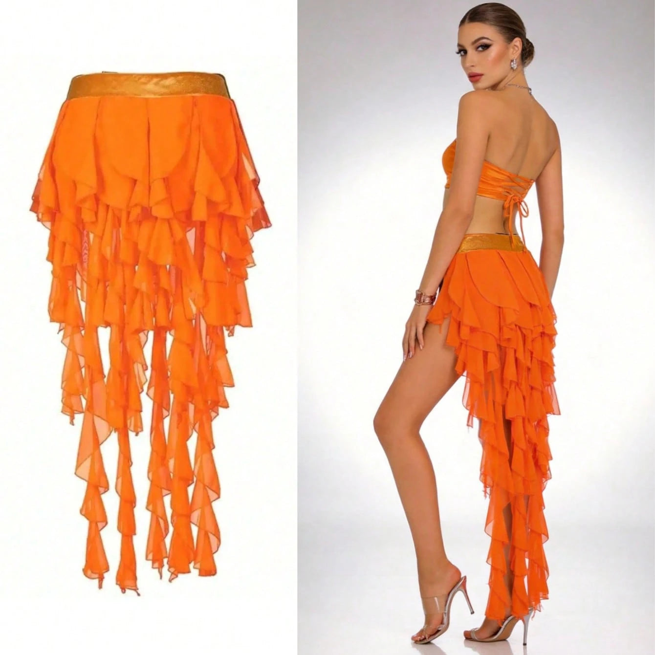 1pc Women's Belly Dance Outfit Hip Scarf Belt Skirt With Lace-Up Tassel Hem Wave Sequin Skirt Style, Dance Costume In Saree Sari Style For Rave Carnival Performance. Suitable For Festivals, Parties, N